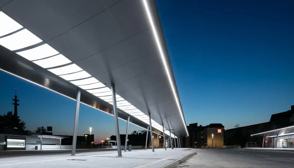 Beleuchtung eines Busbahnhofes bei Nacht