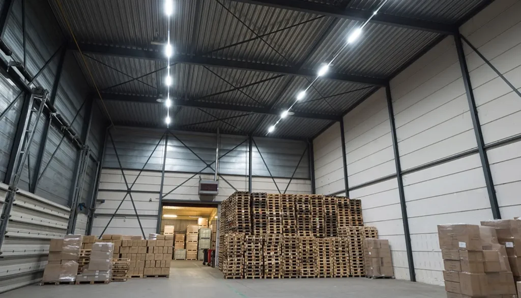 Helle Lagerhalle mit Deckenstrahler